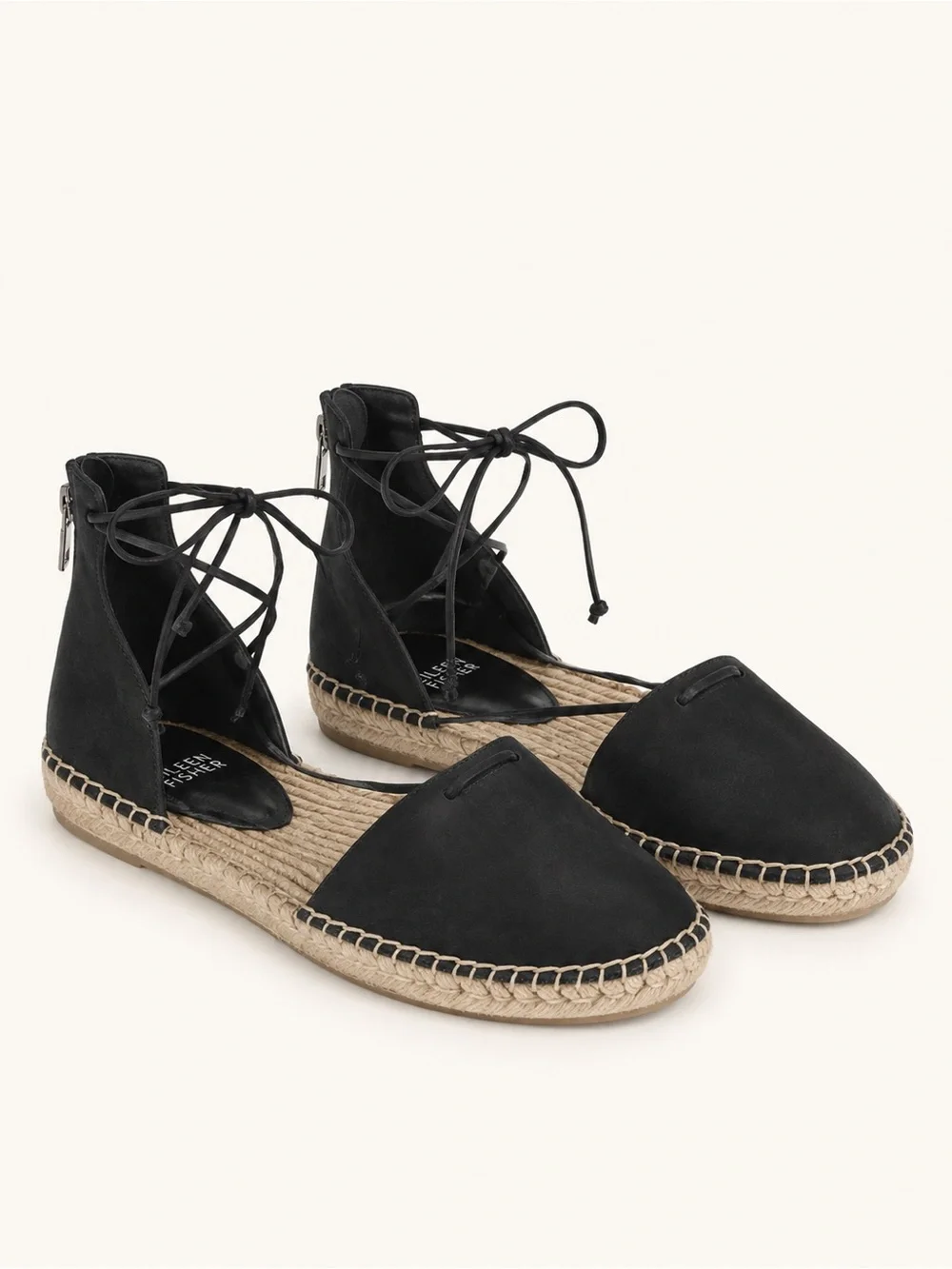 Eileen Fisher Black Leather Lace-Up Espadrille Flats Size 7
